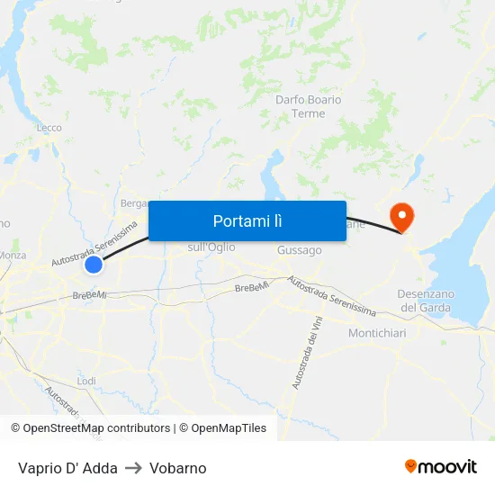 Vaprio D' Adda to Vobarno map