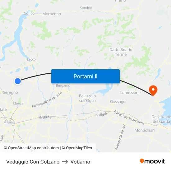 Veduggio Con Colzano to Vobarno map