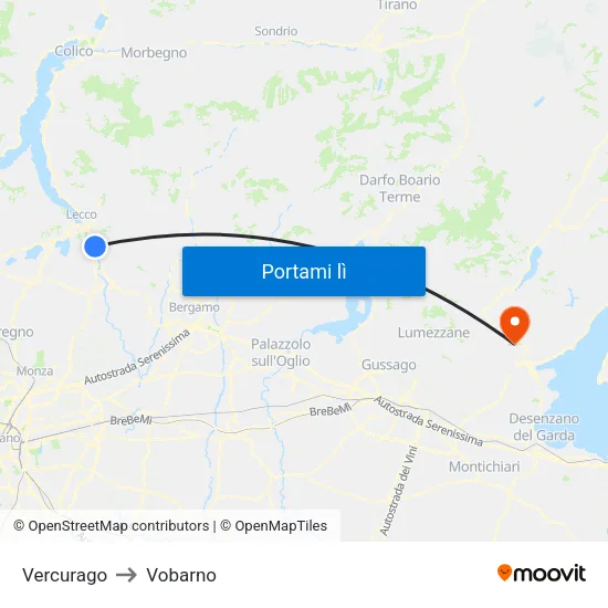 Vercurago to Vobarno map