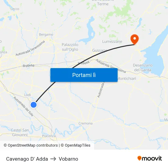 Cavenago D' Adda to Vobarno map
