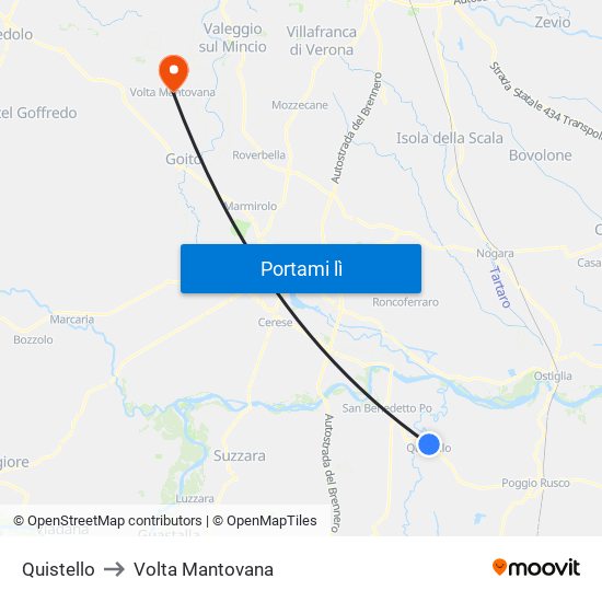 Quistello to Volta Mantovana map