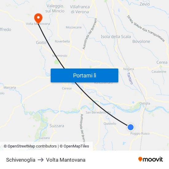 Schivenoglia to Volta Mantovana map