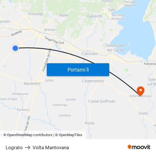 Lograto to Volta Mantovana map