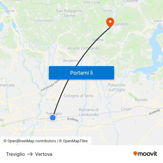 Treviglio to Vertova map