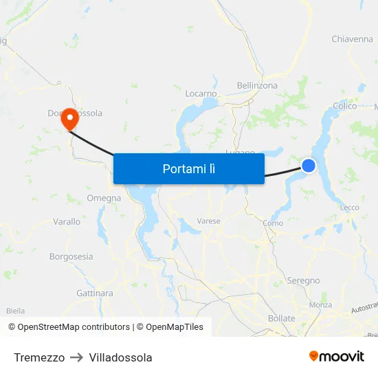 Tremezzo to Villadossola map