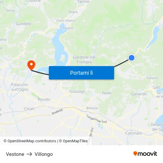 Vestone to Villongo map