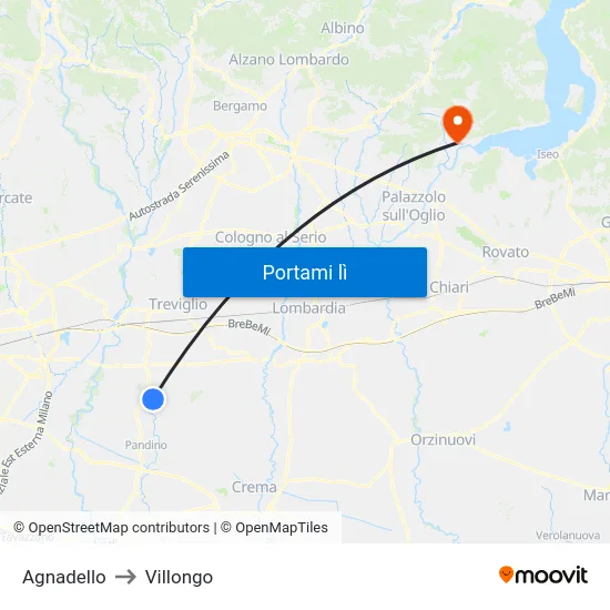 Agnadello to Villongo map