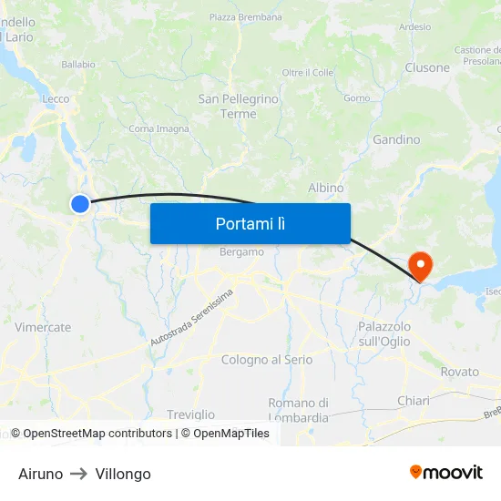 Airuno to Villongo map