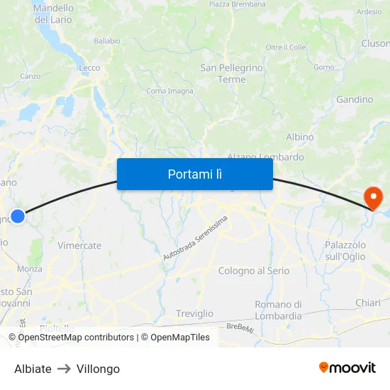 Albiate to Villongo map