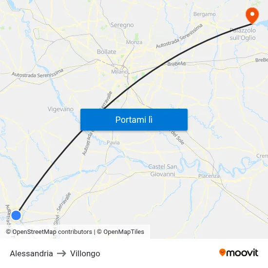 Alessandria to Villongo map