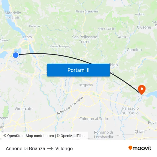 Annone Di Brianza to Villongo map