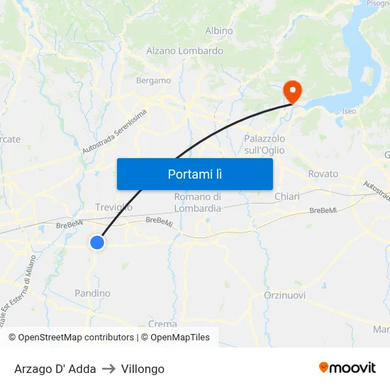 Arzago D' Adda to Villongo map