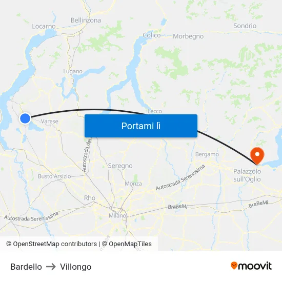Bardello to Villongo map