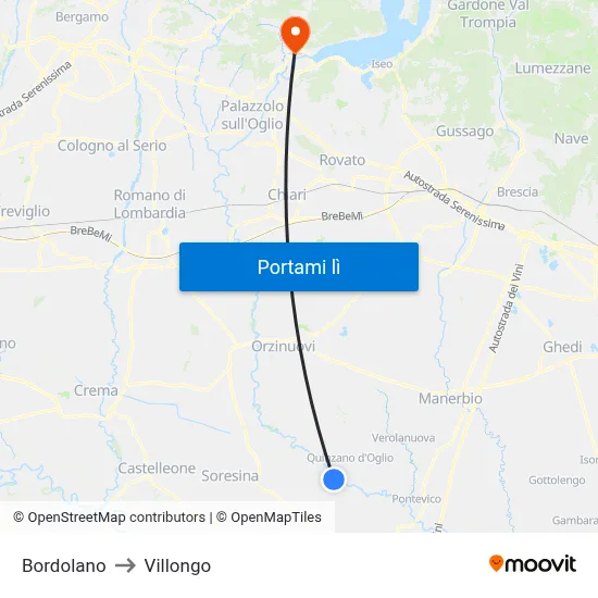 Bordolano to Villongo map