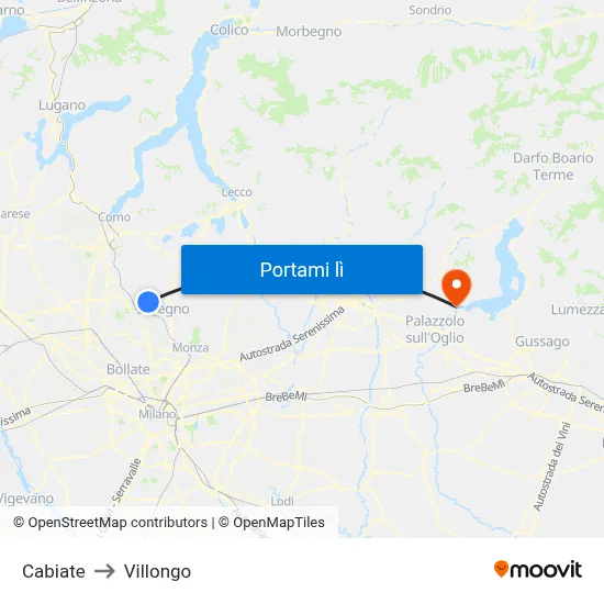 Cabiate to Villongo map
