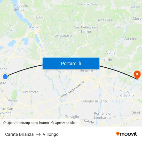 Carate Brianza to Villongo map