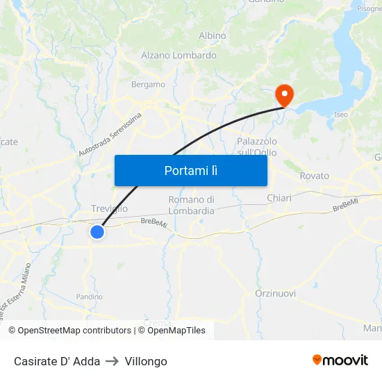 Casirate D' Adda to Villongo map