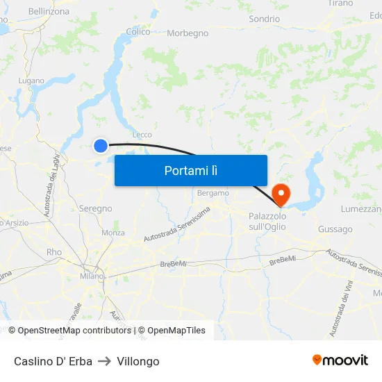 Caslino D' Erba to Villongo map