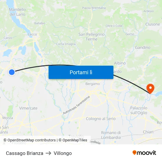 Cassago Brianza to Villongo map