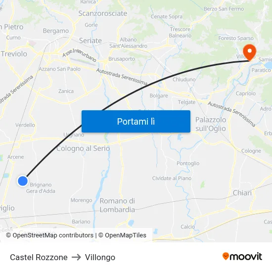 Castel Rozzone to Villongo map