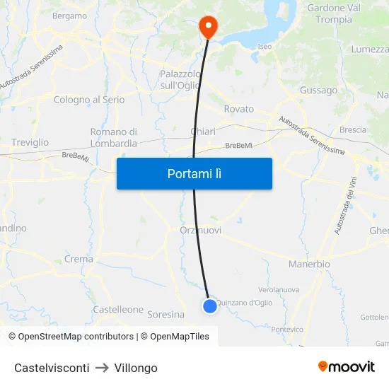 Castelvisconti to Villongo map