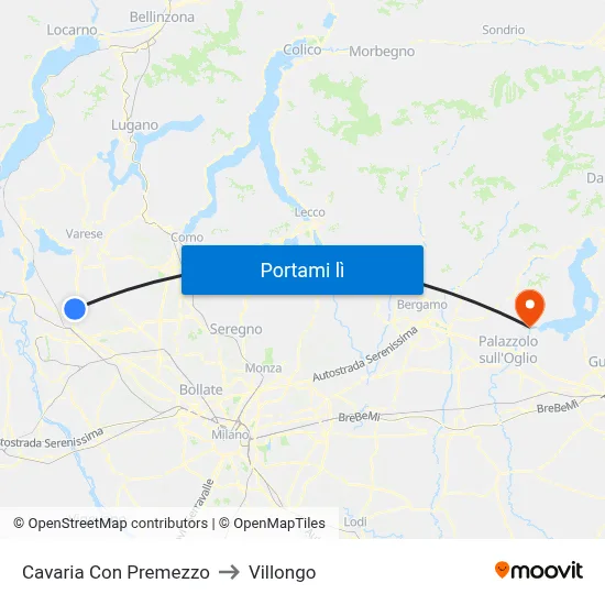 Cavaria Con Premezzo to Villongo map