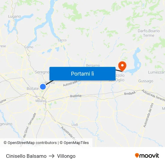 Cinisello Balsamo to Villongo map