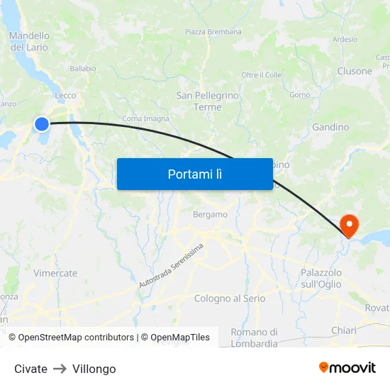 Civate to Villongo map