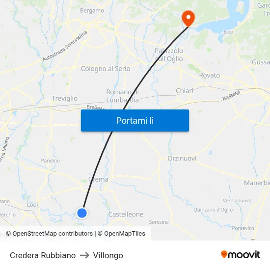 Credera Rubbiano to Villongo map