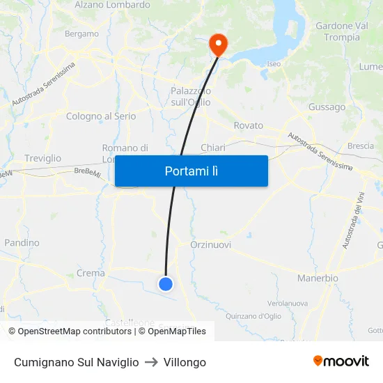 Cumignano Sul Naviglio to Villongo map
