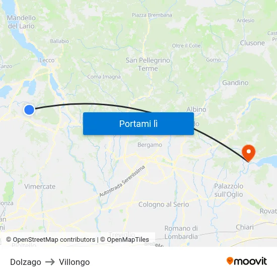 Dolzago to Villongo map