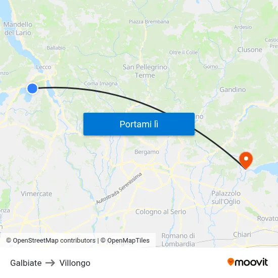 Galbiate to Villongo map