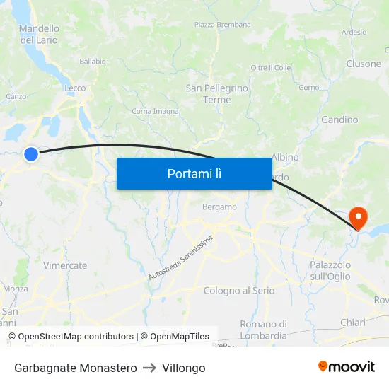 Garbagnate Monastero to Villongo map