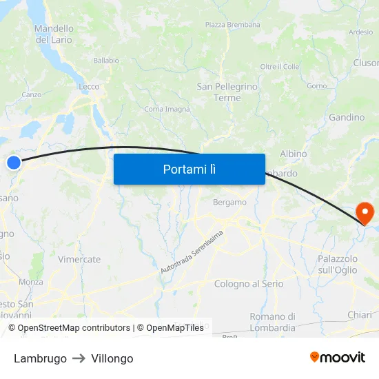 Lambrugo to Villongo map