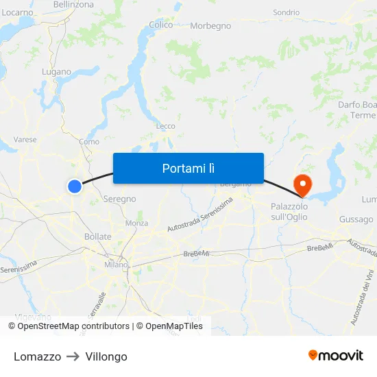 Lomazzo to Villongo map