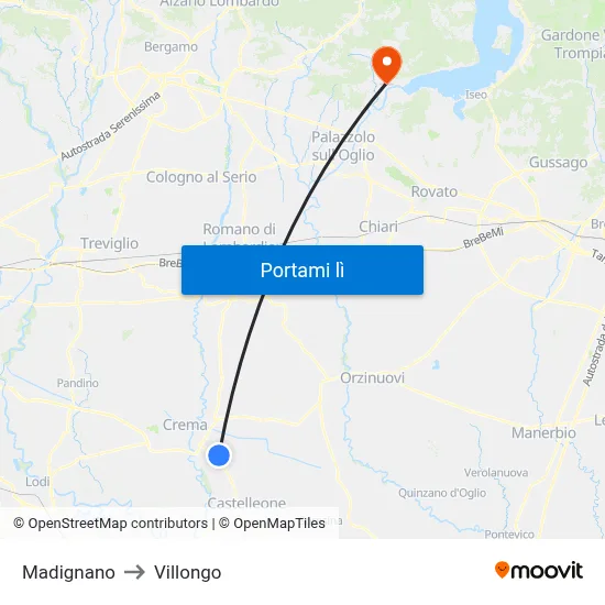 Madignano to Villongo map
