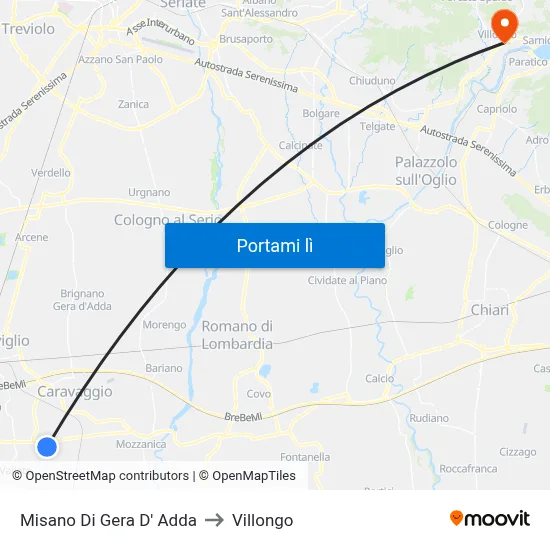 Misano Di Gera D' Adda to Villongo map