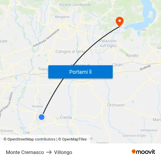 Monte Cremasco to Villongo map