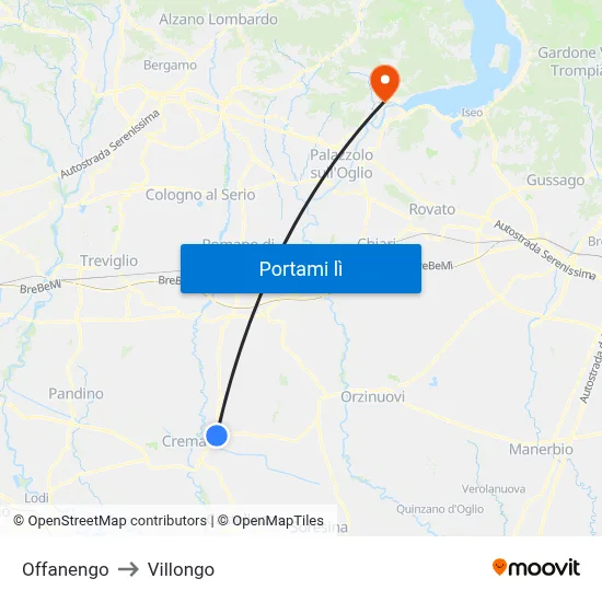 Offanengo to Villongo map