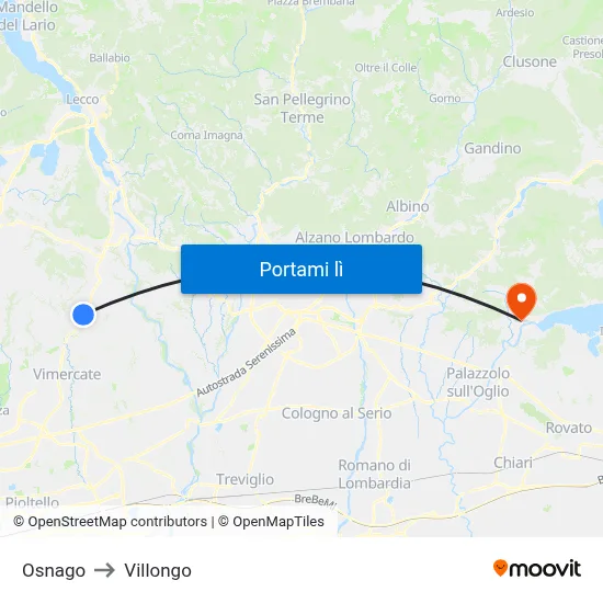 Osnago to Villongo map