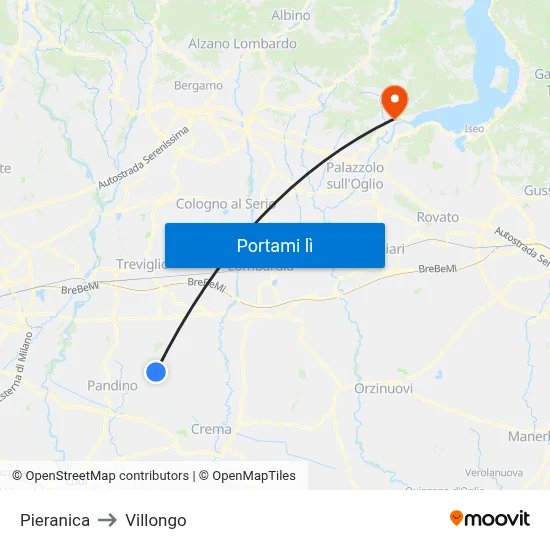 Pieranica to Villongo map