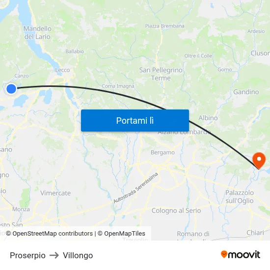 Proserpio to Villongo map