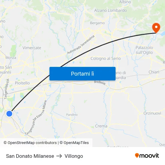 San Donato Milanese to Villongo map