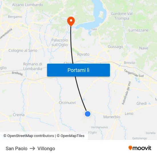 San Paolo to Villongo map