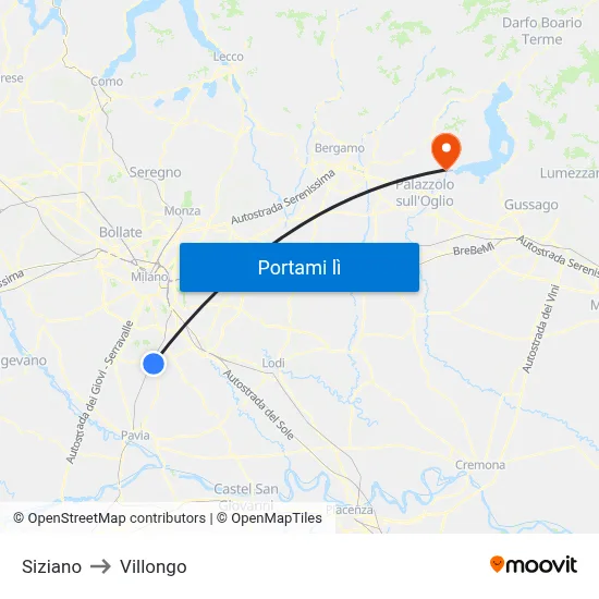 Siziano to Villongo map