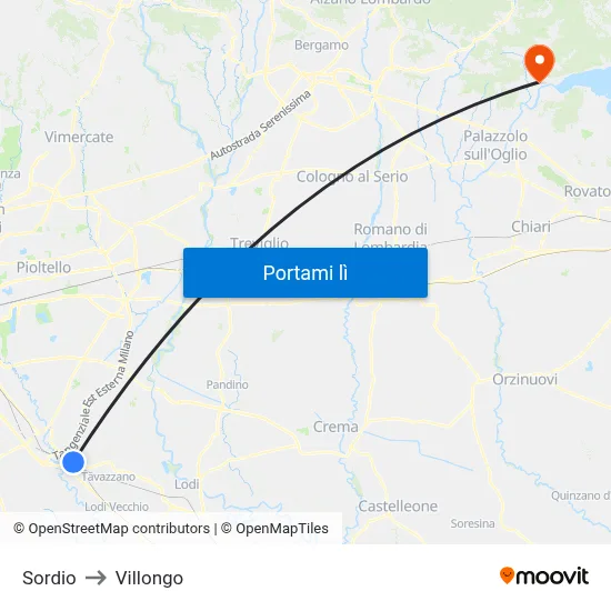 Sordio to Villongo map