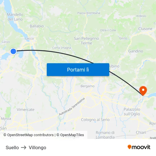 Suello to Villongo map
