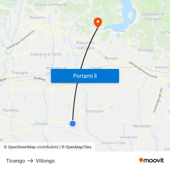 Ticengo to Villongo map