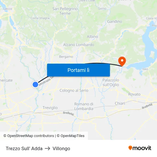 Trezzo Sull' Adda to Villongo map