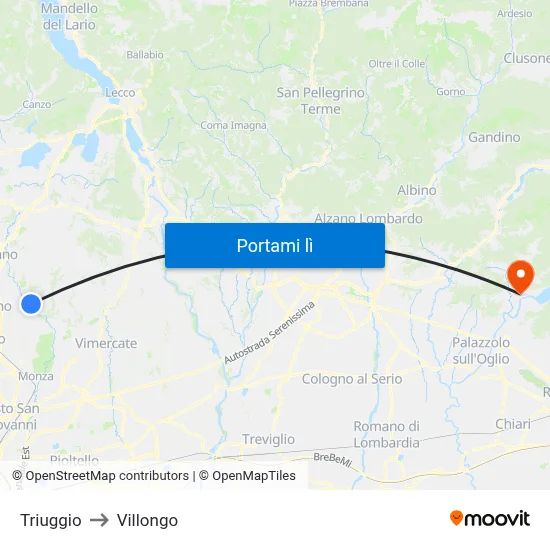 Triuggio to Villongo map